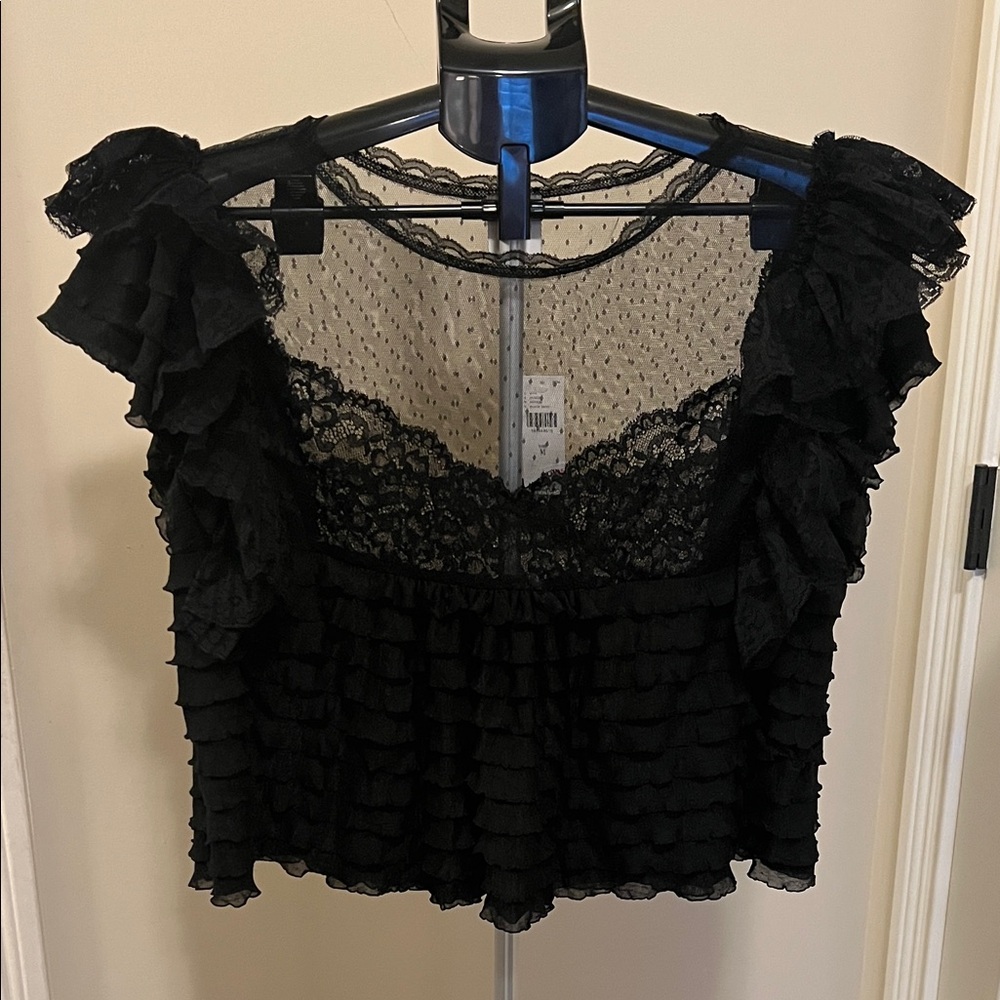 Maeve Black Lace Ruffle Blouse
